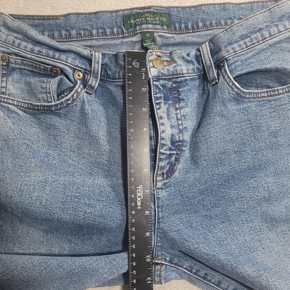 Lauren Ralph Lauren Straight Jeans Womens 14 Blue Light Wash Raw Hem Stretch - Picture 8 of 12